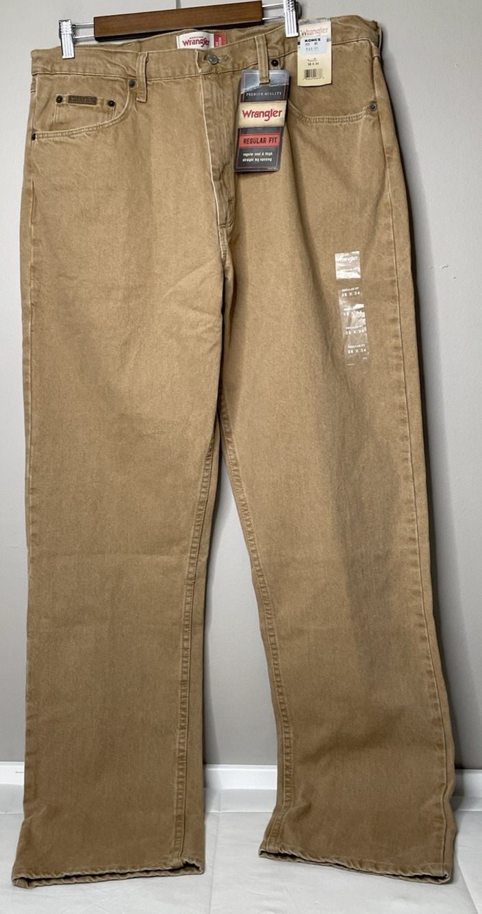 Wrangler Men’s 38x34 Tan Regular Fit Straight Leg Jeans NWT
